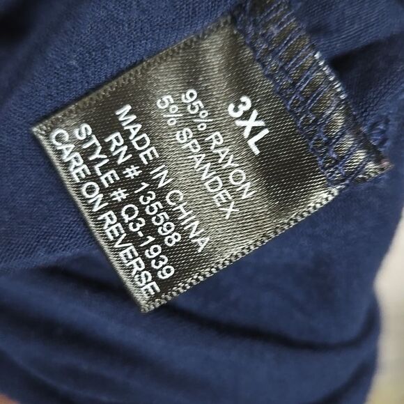 Women's 3XL Navy Blue Floral Embroidered Bell Sleeve Tunic Top Ruffled Peasant - Picture 8 of 10